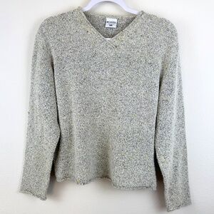 COLUMBIA SPORTSWEAR Nubby Knit Cream Speckle V Neck Sweater / Size Women's Large